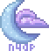 Pixel art of a blue crescent moon and a purple cloud, by Nickle
